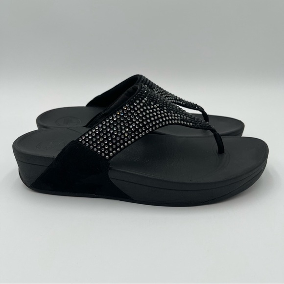 FitFlop Womens Size 9 Flare Suede & Rhinestone Thong Sandals Wedge Comfort - Picture 5 of 12